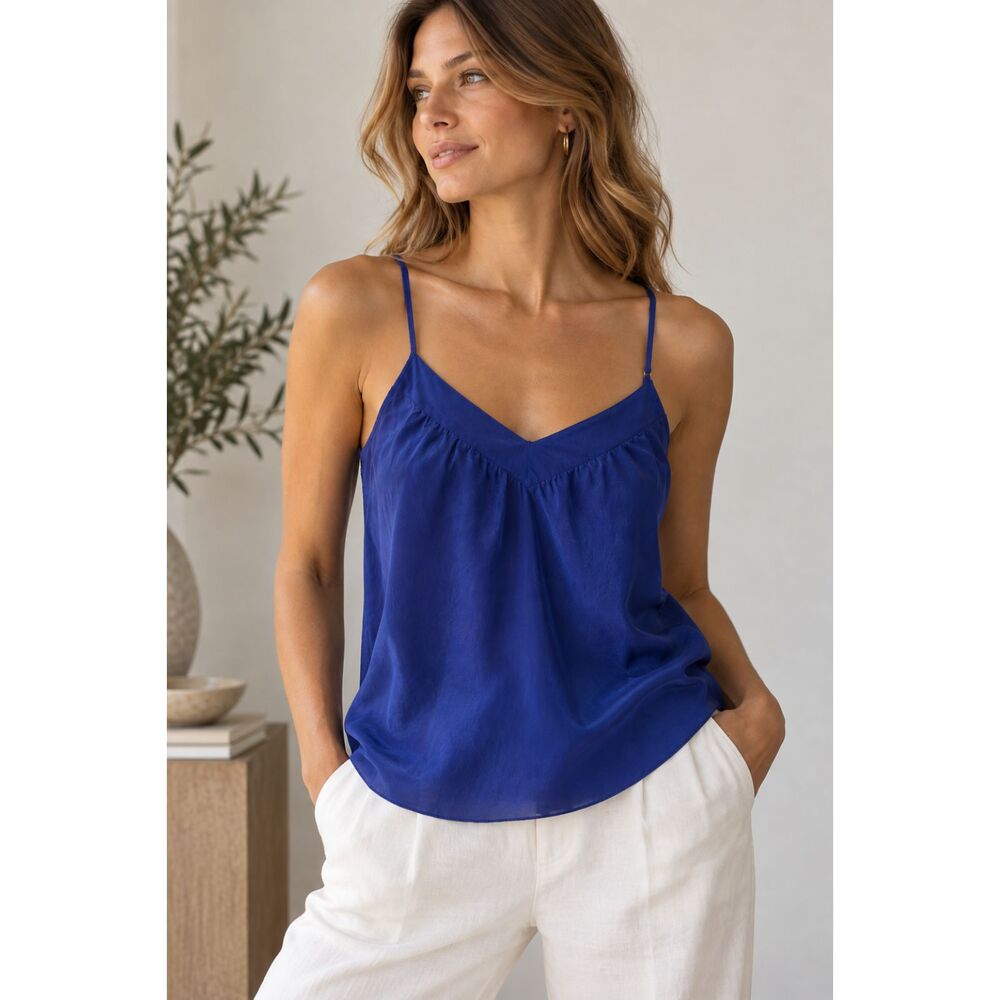 100% Silk Forever Camisole Tank Top Small Royal Blue Cobalt Adjustable Straps